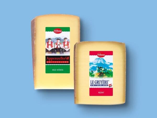 Schweizer Käsestücke, Appenzeller 200 g; Gruyère 170 g Deluxe – Lidl