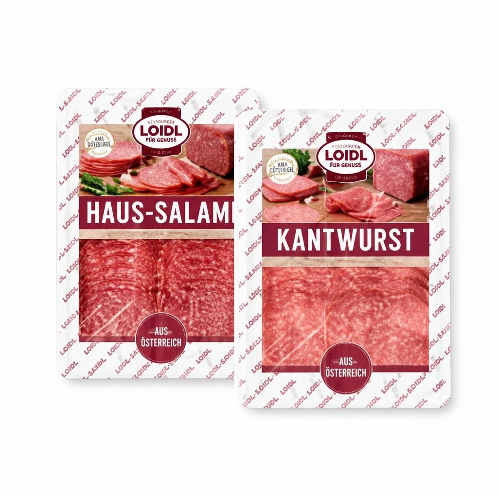 Kantwurst, Putensalami, Haussalami, Salami Knoblauch, Pfefferblock, Putenkantwurst, Bergsalami, Käswurst mit Pfeffer oder Breakfast Bacon 75 g Loidl Angebot bei Maximarkt