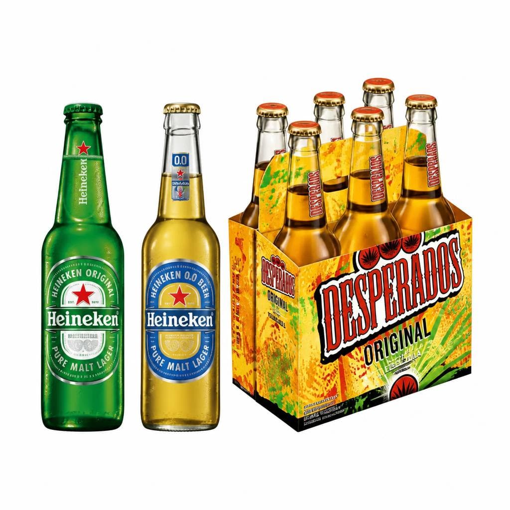Desperados, Desperados alkoholfrei 0,0%, Heineken Lager oder Heineken alkoholfrei, 0,33-Liter-EINWEG-Flasche – Interspar