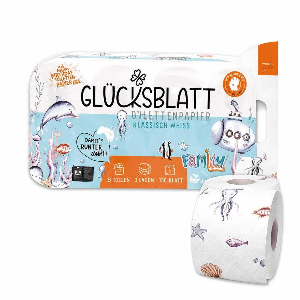 Glücksblatt Toilettenpapier, 16 Rollen, 3-lagig, je 16x150 Blatt – Norma