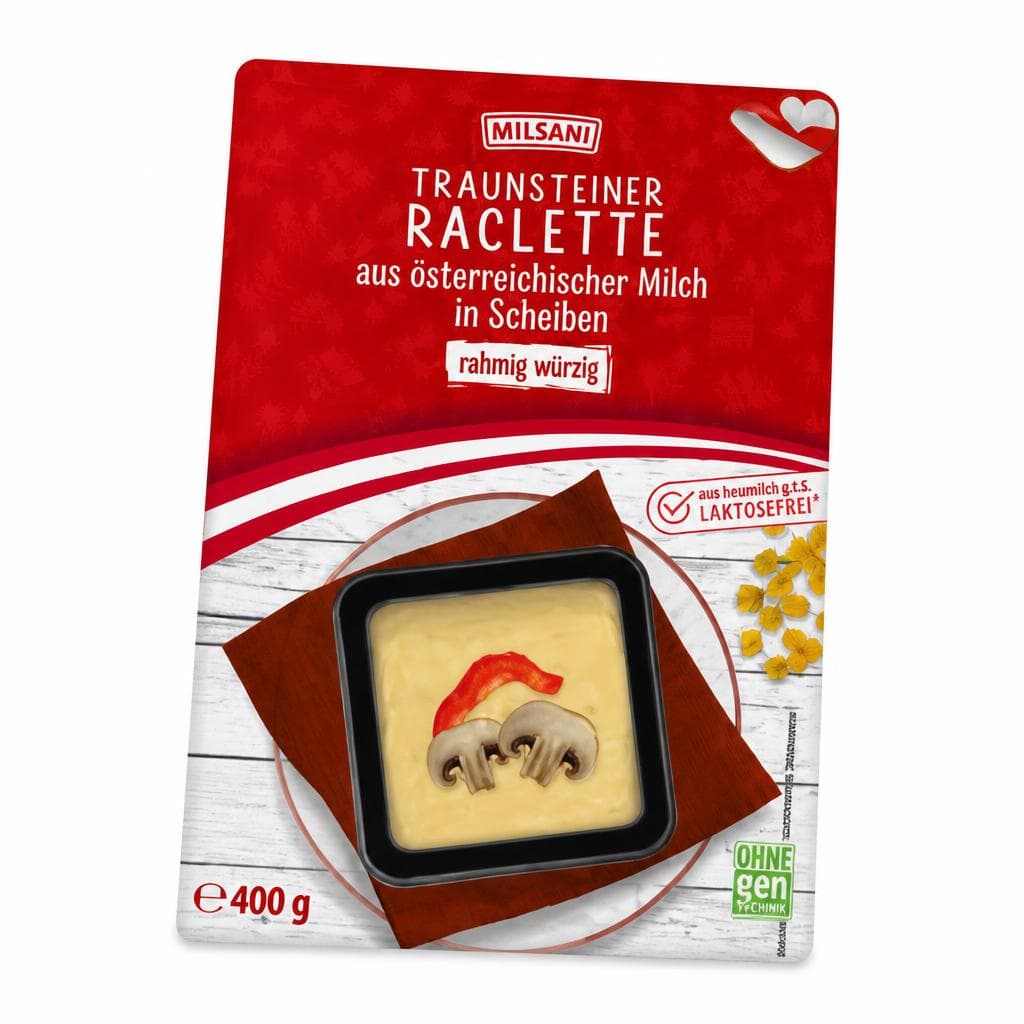 Traunsteiner Raclette aus österreichischer Milch in Scheiben, 400 g Milsani – Hofer