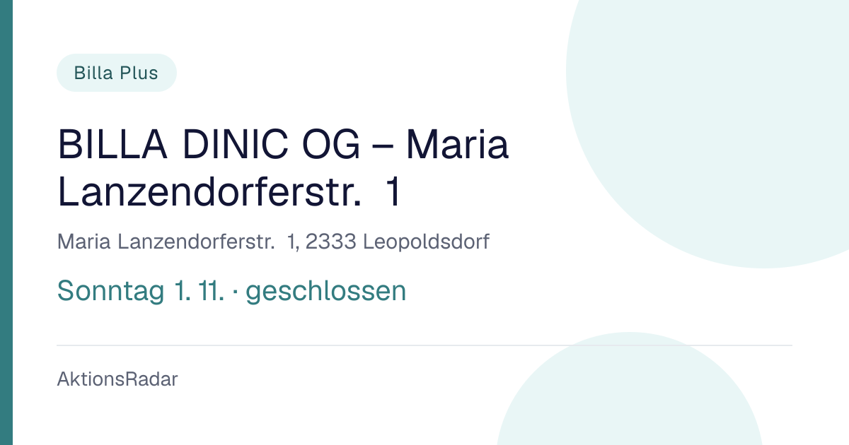 BILLA DINIC OG – Maria Lanzendorferstr. 1: Öffnungszeiten und Kontakt ...