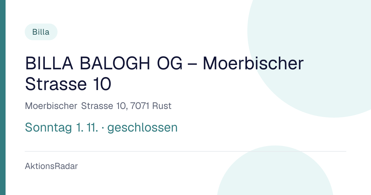 BILLA BALOGH OG – Moerbischer Strasse 10: Öffnungszeiten und Kontakt ...